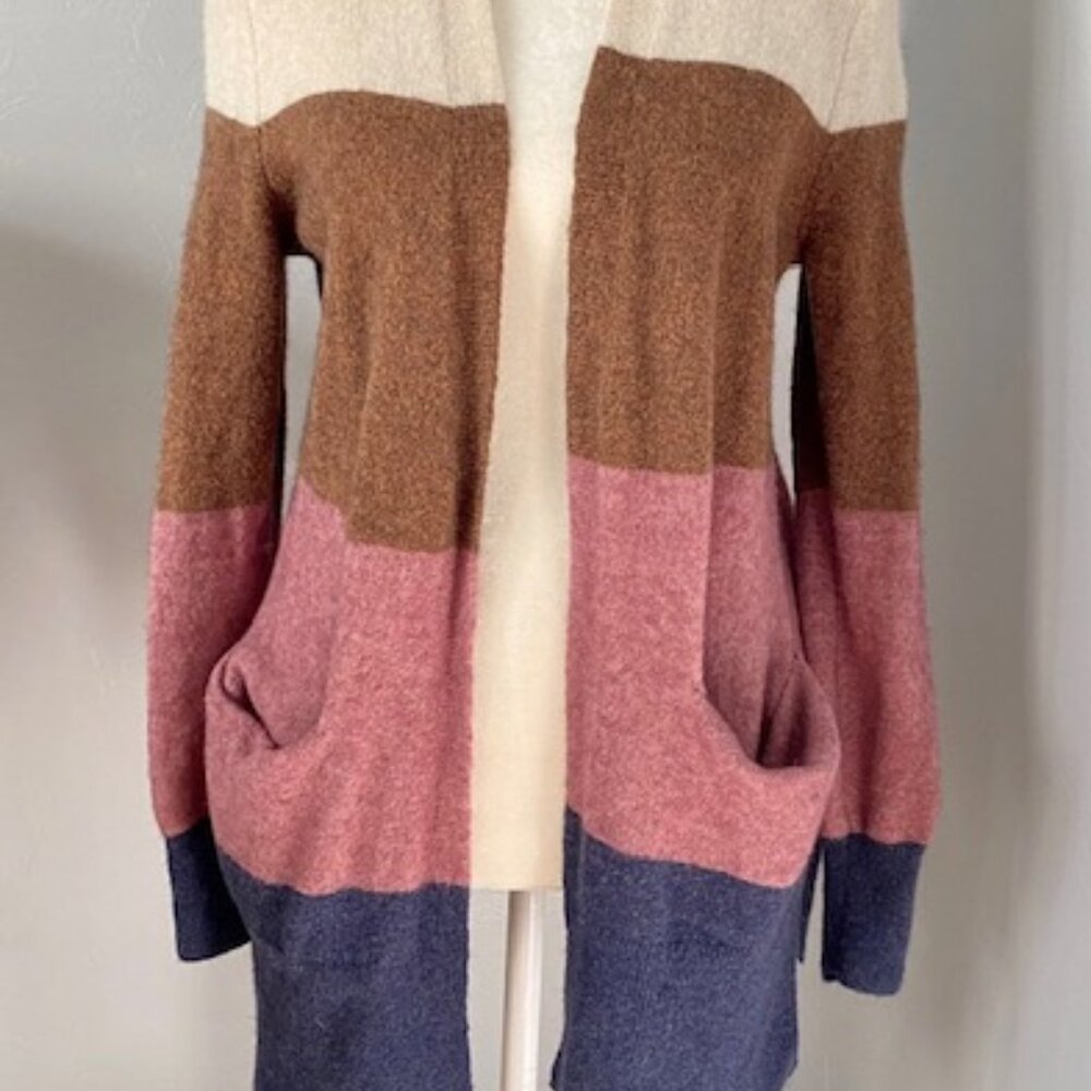 MADEWELL Color Block Kent Cardigan Striped Sweater w/Pockets Size XS Wool Blend